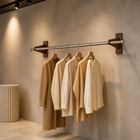 Porte-vêtements mural en bois massif avec support miroir en acier inoxydable, présentoir sur mesure pour usine