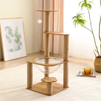 Arbre à chat en bois massif avec lit et griffoir en sisal, résistant aux griffures, durable, avec griffoir rembourré en velours pour l'hiver, simplicité