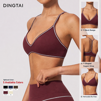 Soutien-gorge de sport Dingtai à blocs de couleur, col en V, grande taille, dos ouvert, pour femme, avec coussinets amovibles, extensible dans les quatre sens, haut de yoga, devant en Y