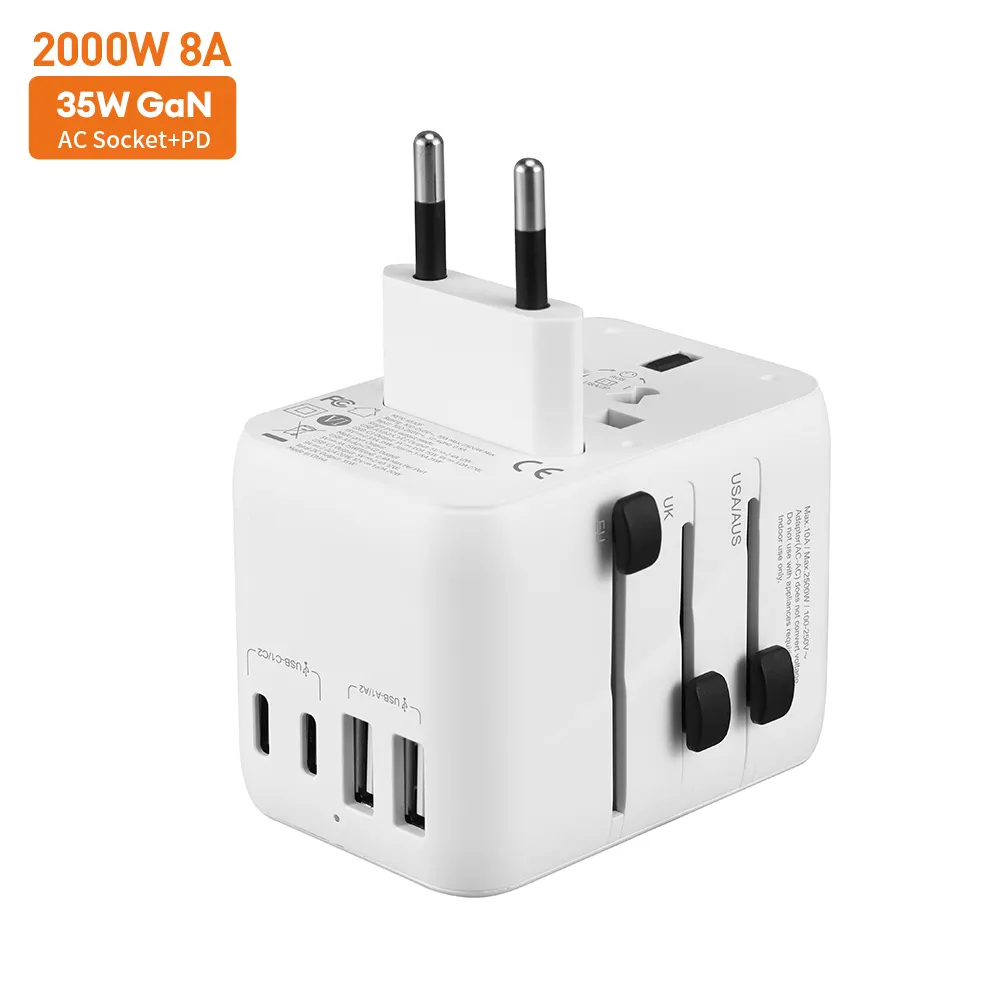 Adaptador de viaje universal internacional Vina 35W 2000W 8A con Usb y adaptador de corriente de Banco tipo C adaptador de enchufe de viaje de enchufe múltiple