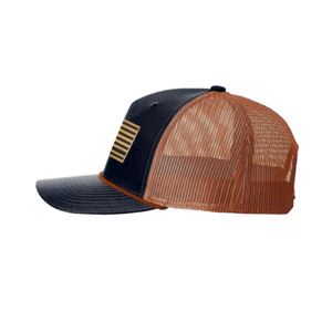Sombrero de camionero de 6 paneles con logotipo de parche de cuero con bandera americana personalizada OEM 112 de verano para hombre, gorra de caza al aire libre para hombre - Product Image 3