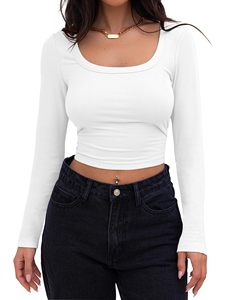 Haut court à manches longues pour femmes avec <span class=keywords><strong>col</strong></span> carré T-shirt à manches longues à la mode décontractée personnalisé pour les fabricants de vêtements pour femmes - Product Image 5