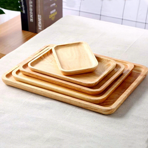 Plateau de service rectangulaire en bois, design minimaliste, fait main, motif végétal, vaisselle et assiettes - Product Image 2