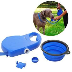 3 In 1 Dog Leash With Water Bottle And Collapsible Bowl For Outdoor Pet Use Blue - Product Image 1