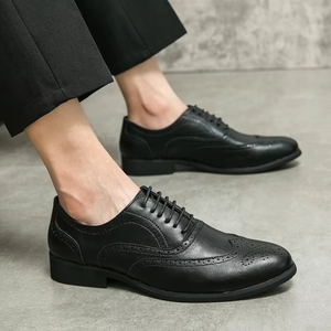 Wholesale <strong>Men</strong> Burnished <strong>Tan</strong> Oxford Shoes Smooth Gradient Leather Full Perforated <strong>Brogue</strong> Office Interview Formal Walking - Product Image 3