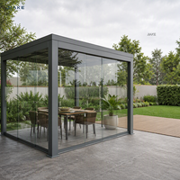 Pergola en alliage d'aluminium gris JIAKE, gazebo d'extérieur, revêtement en poudre, imperméable, avec panneaux de verre coulissants pour jardin, terrasse, pavillon