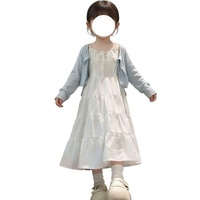 Robe décontractée pour enfants style coréen avec empiècements, blanche, à bretelles, et cardigan en maille tricotée anti-UV pour l'été