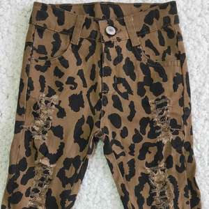 New Arrival Double Flares Bell Bottom Leopard Pants Jeans Adjustable <b>Belt</b> with Button <b>Children</b> Jeans Denim Pants NO MOQ - Product Image 5