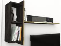 Unit TV Veyron Mewah Eksklusif dari Chipboard, Panel Modern Efek Kayu, untuk Ruang Tamu Apartemen, Finishing Marmer Rebab, Terbaik dari Turki
