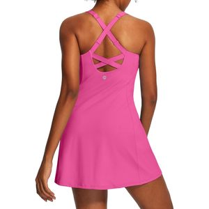 FOXA Womens Tennis Dress Built In <b>Bra</b> Shorts Square Neck Sleeveless Quick Dry Athletic Golf Dress Summer Outfit - Product Image 1