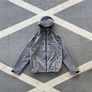 Veste coupe-vent en nylon gris imperméable à fermeture éclair, vestes coupe-vent en nylon personnalisées pour hommes, vestes de haute qualité - Product Image 1