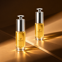 Emballage cosmétique en verre givré de luxe avec logo personnalisé, directement de l'usine, pour sérum et huile essentielle, flacon compte-gouttes à bouton poussoir