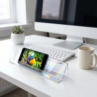 Support de bureau pour smartphone en acrylique haute transparence, stable, pour présentation sur comptoir