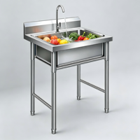 Wastafel Stainless Steel Satu Lubang Ukuran Dapat Disesuaikan, Kelas Makanan 304, Kekuatan Tinggi, Perak Brushed, untuk Pengolahan Makanan