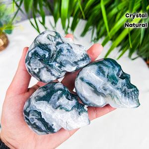 Venta al por Mayor de Calaveras de Ágata Musgosa de Estilo Bohemio, Talladas en Piedra de Cristal para Decoración del Hogar y Regalos Navideños Únicos - Product Image 4