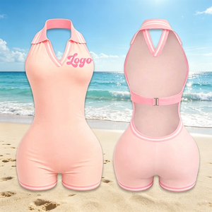 Tuta intera monopezzo con chiusura a scatto sull'inguine, abbigliamento estivo, tuta con schiena scoperta, abbigliamento da resort, tuta da <span class=keywords><strong>donna</strong></span>, tuta senza schienale stile rugby, tuta tipo gilet <span class=keywords><strong>polo</strong></span> - Product Image 1