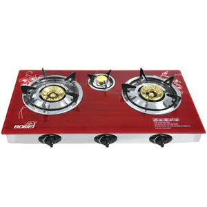 High quality portable cooking good fire blue flame 3 burner 7mm Tempered glass gas stove cooker