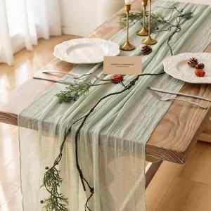 Chemin de table vert sauge en gaze de coton de 120 pouces (10 pieds) pour mariage, baby shower, douche nuptiale, décoration printanière - Product Image 1