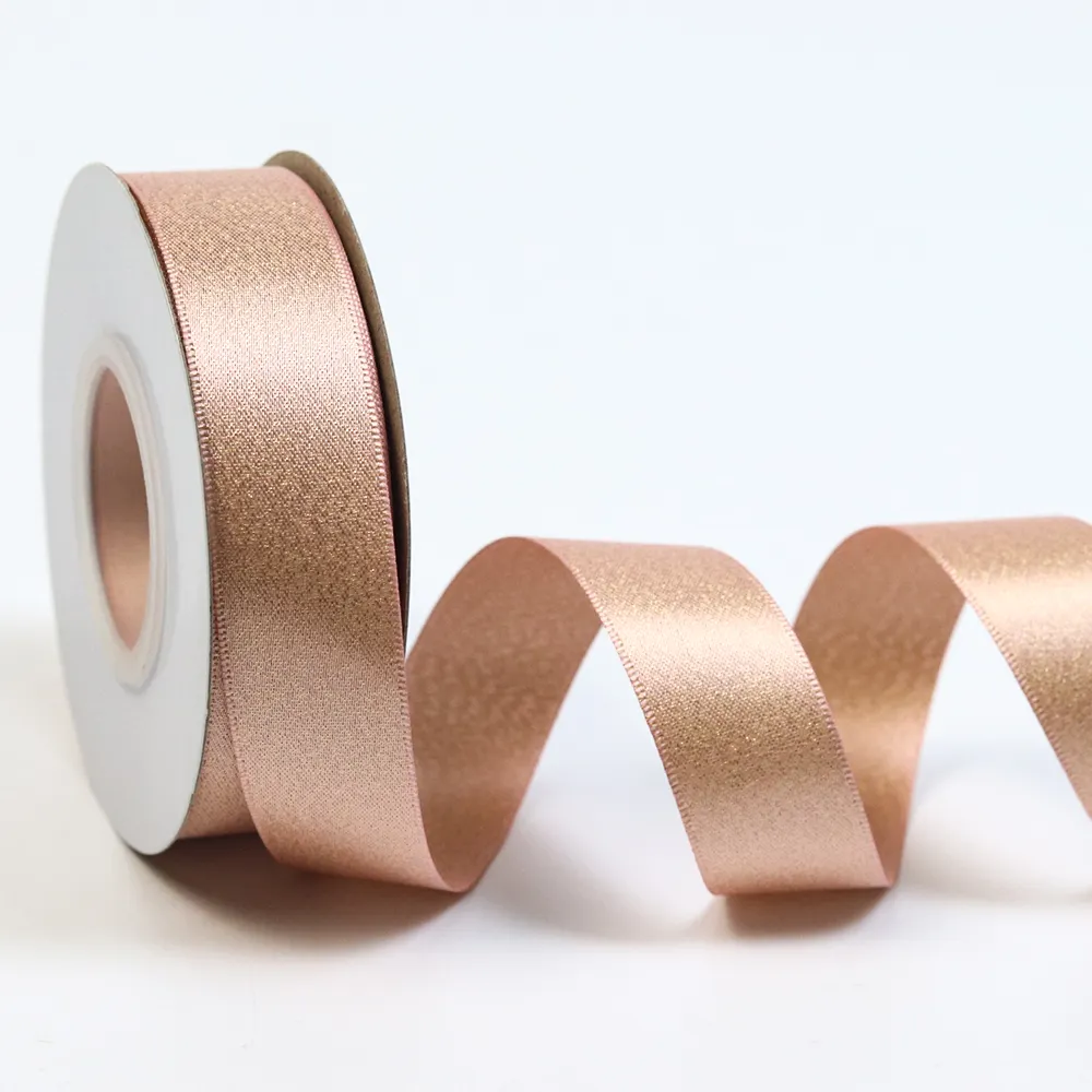 En iyi karşılama moda lüks özel 3-100mm altın polyester saten glitter şerit hediye paketi için