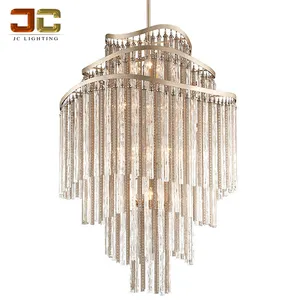 Chimera Lighting shimmering nickel and crystal tassels and clear tubular glass design solutions international chandelier