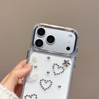 Coque arrière transparente antichoc en TPU brillant avec design diamant, motif étoiles, cœurs et nœuds, style INS, OEM d'usine pour 17 16 15 14