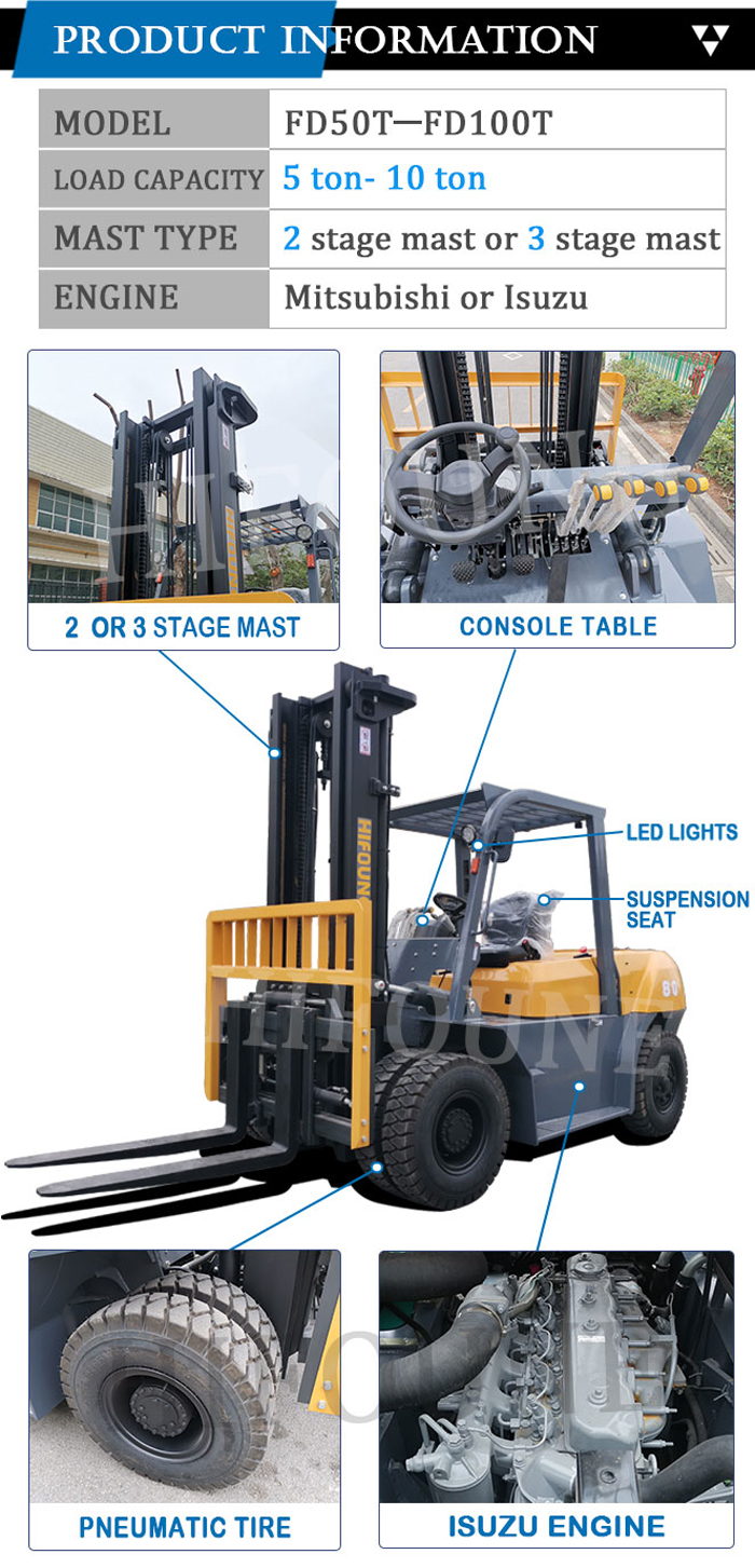 Hifoune Isuzu engine 8 ton diesel forklift truck for sale