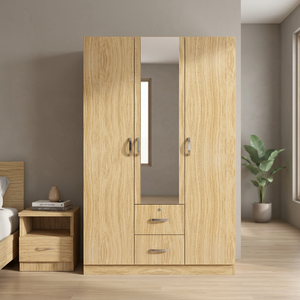 Modern Design Large Bedroom Wardrobe 3 Doors 2 <b>Drawers</b> Mirror Chipboard Wooden Furniture Panel Home Gym Apartment Hotel Malaysia - Product Image 2