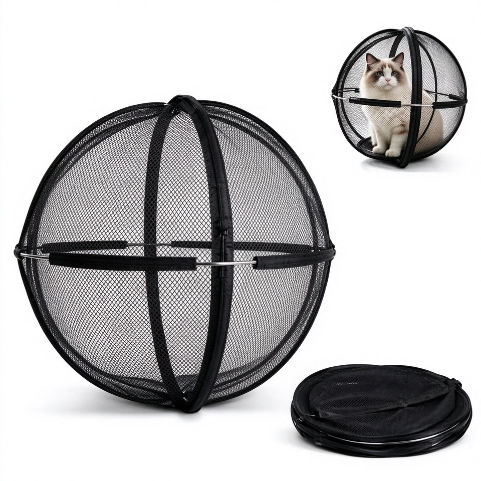 11 Piece Sphere Pattern Cats Inphere 360 Panoramic Foldable Mesh Cat Play Pen Ball Portable ...