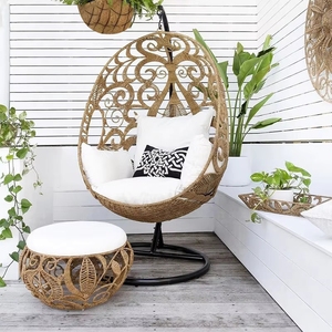Cyber Celebrant Sedia <span class=keywords><strong>a</strong></span> dondolo sospesa moderna in rattan blu per esterni, <span class=keywords><strong>a</strong></span> forma di nido d'uccello, per balcone, caffè, soggiorno - Product Image 2