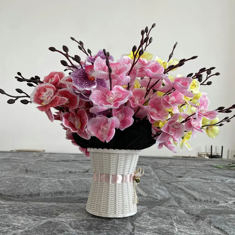 Bunga anggrek buatan, 20 kepala bunga anggrek palsu Phalaenopsis, batang kupu-kupu, cetakan 3D untuk dekorasi pernikahan