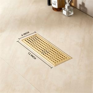 Drain de douche en or brossé 12x4 pouces avec grille et filtre à cheveux amovible en acier inoxydable 304 pour salle de bain - Product Image 3