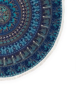 ผ้าขนหนูชายหาดทรงกลมลายช้างสีเขียวเทอร์ควอยซ์พร้อมขอบ185ซม. ยุติธรรมและวีแกนใหม่ - Product Image 4