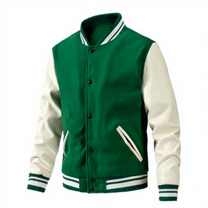 Veste universitaire noire et crème pour homme avec manches en PU, col rabattu, boutons sur le devant, style décontracté, automne 2027 - Product Image 3