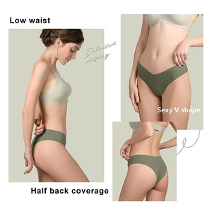 Nouveau Design Sous-Vêtements Confortable Taille Basse Doux Mince Anneau Rond Glace Soie Sans Trace Sans Couture Une Pièce Culotte Strings Femmes - Product Image 5
