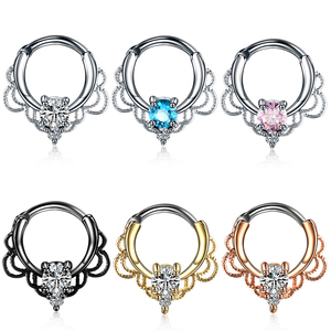 Bakır CZ dantel burun <span class=keywords><strong>Septum</strong></span> Hoop yüzükler kristal kulak sarmal Helix Piercing Daith Rook Nariz küpe Septums Piercing takı - Product Image 1