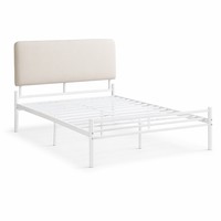 Lit en fer polyvalent rembourré blanc, tailles simple, double et multi, avec tube en acier renforcé et mousse, idéal pour chambre, hôtel, auberge – Vente en gros