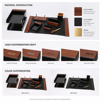 Ensemble d'organisateurs de bureau en bois et cuir, 8 pièces, avec plateau à documents et porte-stylos, ensemble de bureau de luxe pour bureau de direction