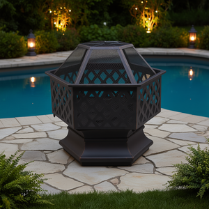 Brasero Hexagonal de Hierro de 22 Pulgadas para Leña, Independiente, para Jardín, Exterior, Junto a la Piscina, Uso Decorativo - Product Image 2