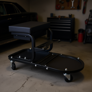 Tabouret d'atelier noir pour mécanicien avec plateau de rangement et roulettes pour garage et atelier - Product Image 2