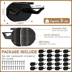 Ganchos de pared adhesivos negros Super fuerte gorra de béisbol organizador pantalla decoración del hogar sombrero perchas titular - Product Image 4