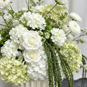 Elegant White & Light Green <b>Hydrangea</b> Pillar Set Handmade Floral Columns for Bridal Shower & Venue Styling - Product Image 4