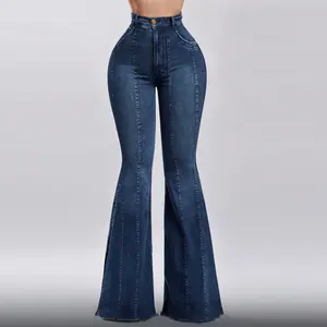 Выполненные на заказ мягкие расклешенные брюки большого размера джинсовые брюки с завышенной талией на молнии для женщин