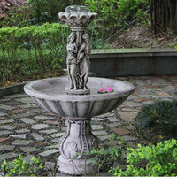 Fontaine d'eau d'extérieur pour jardin, sculpture artisanale en fibre de verre avec trois statues de femmes, couleur antique