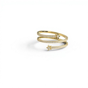 Anillo de Lujo Chapado en Oro de 18K con Diamantes en Espiral, Banda Doble Enrollada, Diseño Celestial Pavé, Corte Brillante Redondo, Joyería de Declaración - Product Image 1