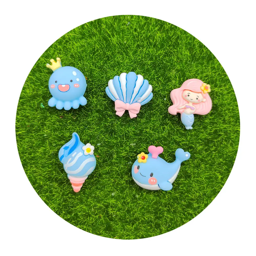 Nouveau dessin animé 3D mer animaux sirène princesse Flatback résine Cabochons coquille conque dauphin pieuvre artisanat pour la décoration de fête à la maison