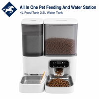 Distributeur automatique de nourriture et d'eau pour animaux de compagnie WiFi moderne avec charge automatique, 4L/3.5L, bols en acier inoxydable à gravité, contrôle par application pour chats et chiens