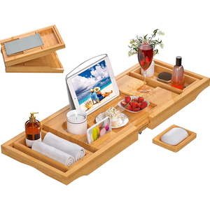Bandeja de bambú plegable ecológica, accesorio ajustable para baño, ducha, para ver películas o leer - Product Image 1