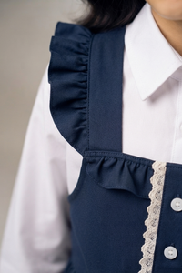 Robe d'uniforme scolaire en coton à manches longues pour filles, bleu marine, avec chemisier blanc à col, tenue scolaire modeste, vente en gros - Product Image 5