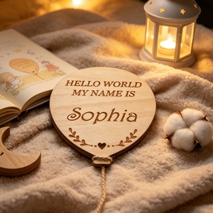Panneau en bois personnalisé gravé au laser, durable et fait main, pour nom de bébé, 'Bonjour le monde, <span class=keywords><strong>mon</strong></span> nom est', accessoire photo nouveau-né, personnalisé pour bébé - Product Image 6