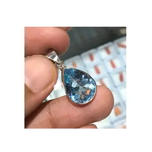 100% Natural Blue Topaz Gemstone Pendant 925 Solid Sterling Silver Pendant Gift Wholesale Supply Available at Best Price